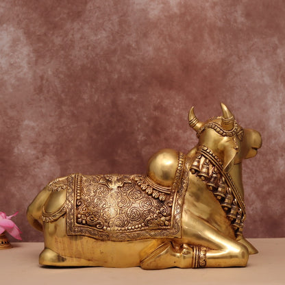 14 INCHES BRASS SITTING NANDI IDOL