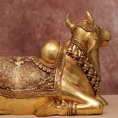 14 INCHES BRASS SITTING NANDI IDOL