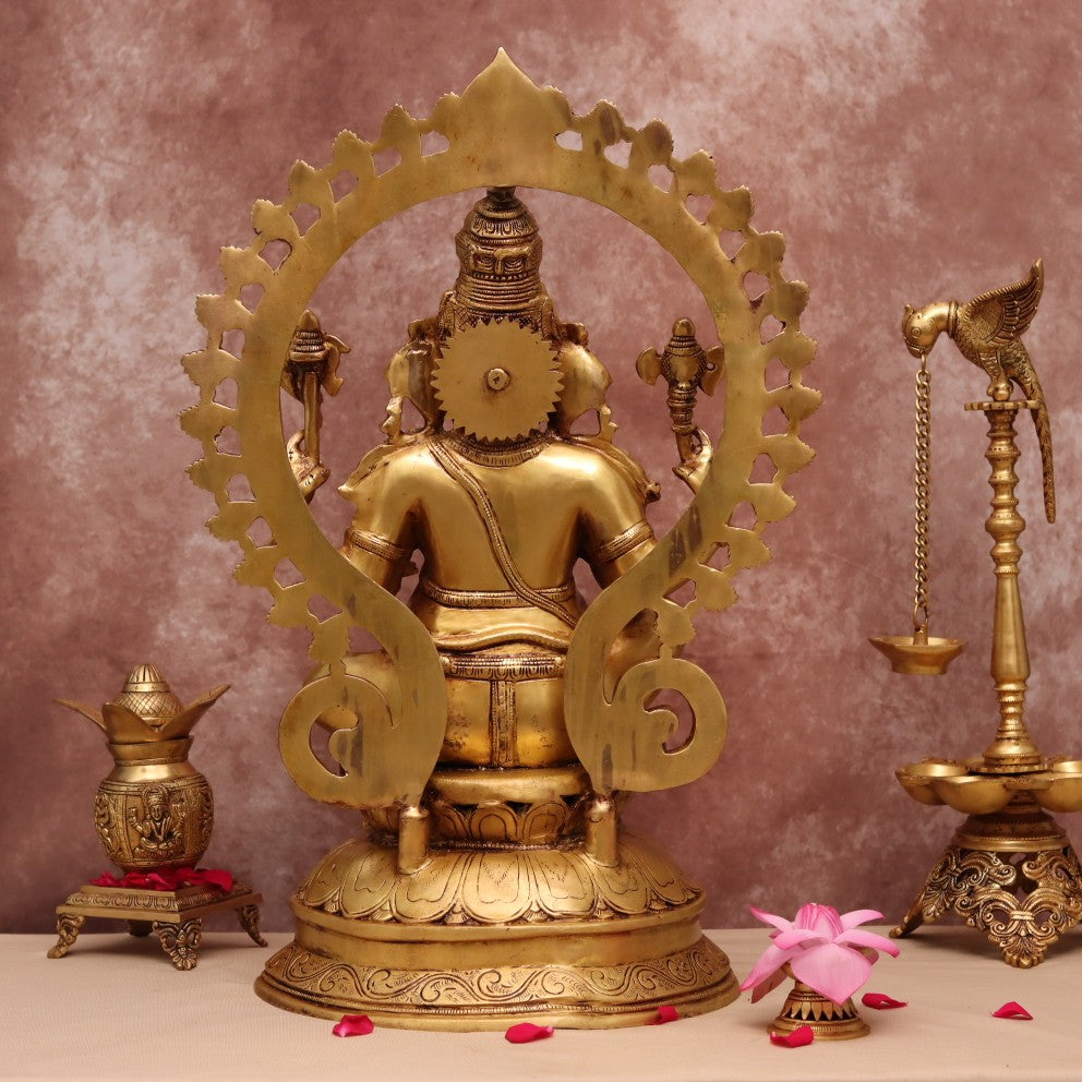 LARGE BRASS GANESHA IDOL WITH FRAME ( 27 INCHES )