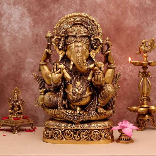 ब्रैसौरा® भगवान गणेश पीतल की मूर्ति | शुद्ध पीतल | ऊंचाई 22 इंच और वज़न 22 किलो
