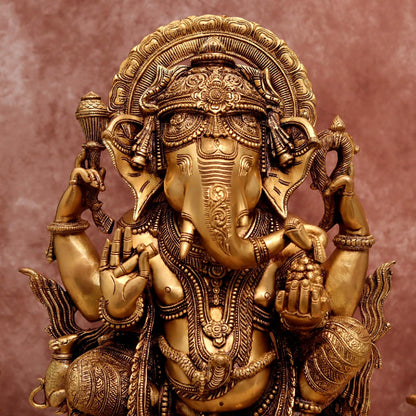 Brassaura® Lord Ganesha Brass Idol | Pure Brass | Height 22 Inches & Weight 22 kgs