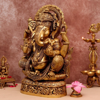 Brassaura® Lord Ganesha Brass Idol | Pure Brass | Height 22 Inches & Weight 22 kgs