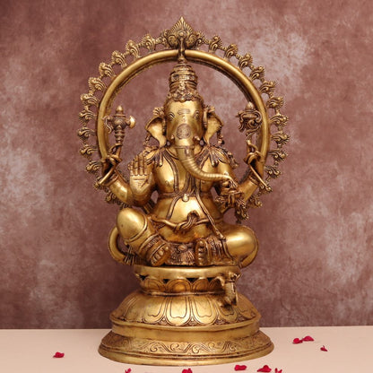 LARGE BRASS GANESHA IDOL WITH FRAME ( 27 INCHES )