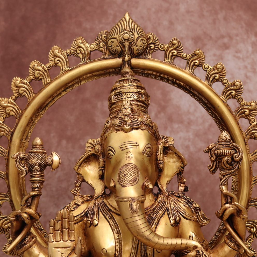 LARGE BRASS GANESHA IDOL WITH FRAME ( 27 INCHES )