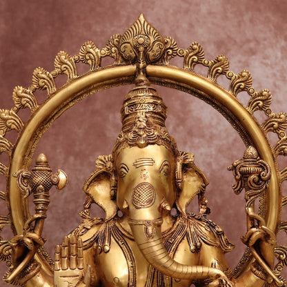 LARGE BRASS GANESHA IDOL WITH FRAME ( 27 INCHES )
