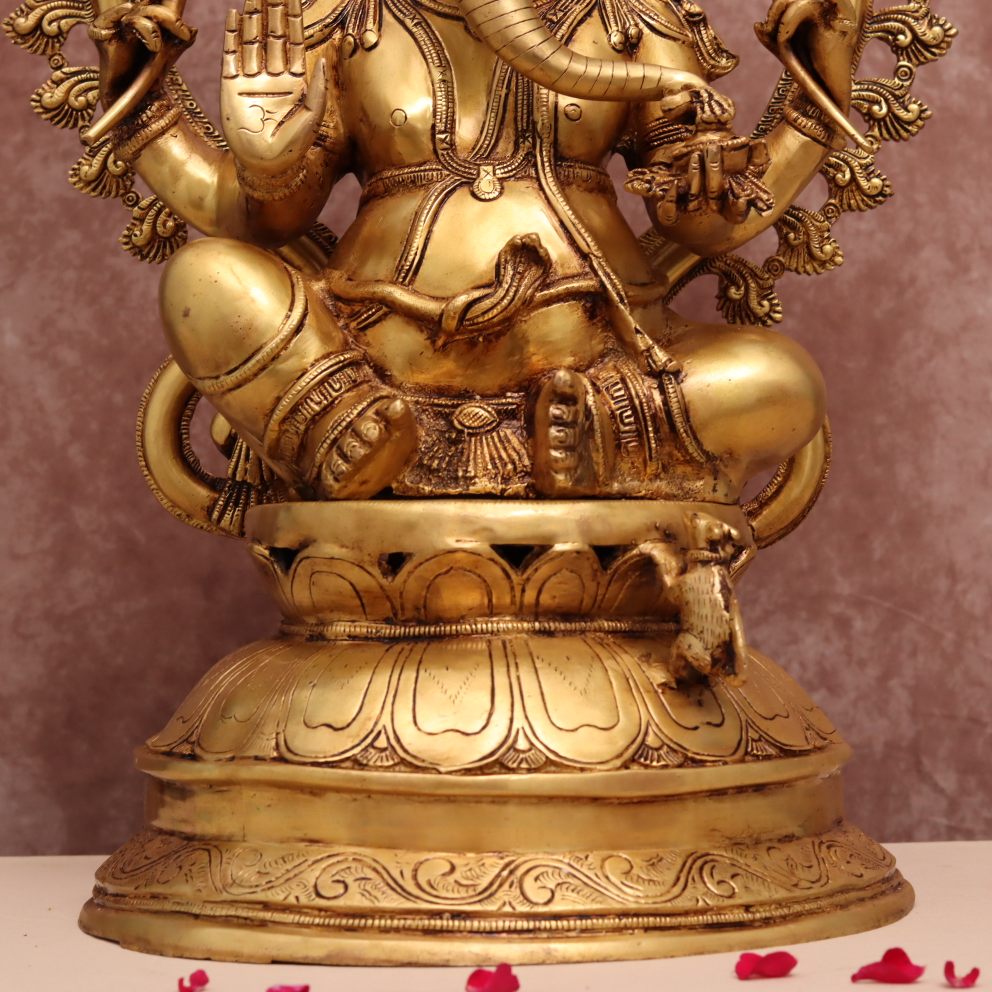 LARGE BRASS GANESHA IDOL WITH FRAME ( 27 INCHES )