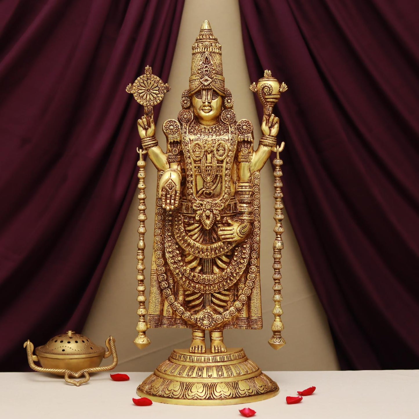 Brassaura® Tirupati Balaji / Venkateswara Idol with Shankha and Chakra | Height 24.2 Inches