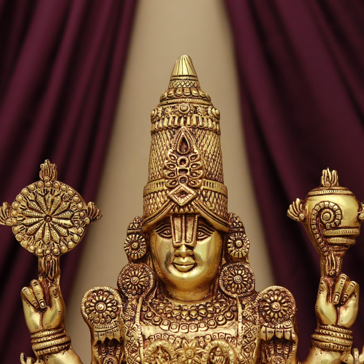 Brassaura® Tirupati Balaji / Venkateswara Idol with Shankha and Chakra | Height 24.2 Inches