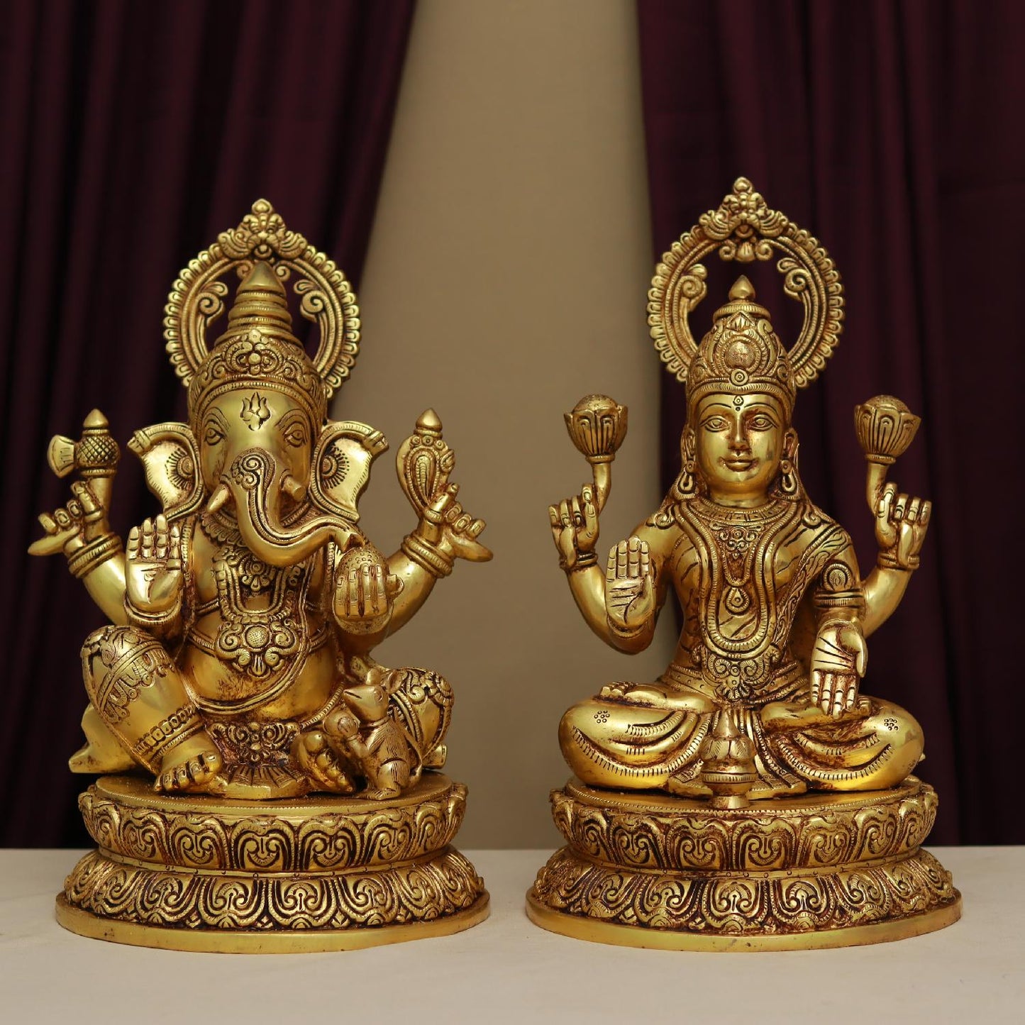 LAXMI GANESH BRASS MURTI HEIGHT 14.2 INCHES