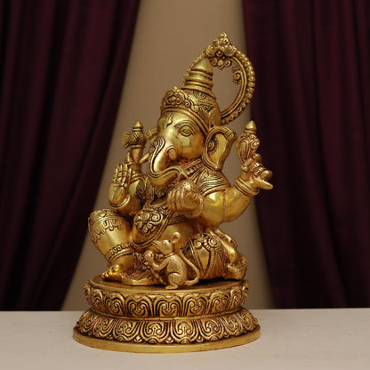 LAXMI GANESH BRASS MURTI HEIGHT 14.2 INCHES