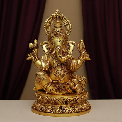 LAXMI GANESH BRASS MURTI HEIGHT 14.2 INCHES