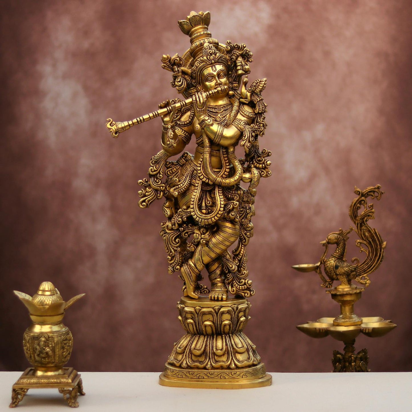 SUPER FINE BRASS KRISHNA STATUE HEIGHT 29.5 INCHES