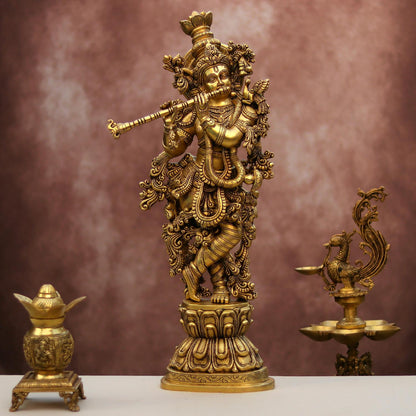 SUPER FINE BRASS KRISHNA STATUE HEIGHT 29.5 INCHES