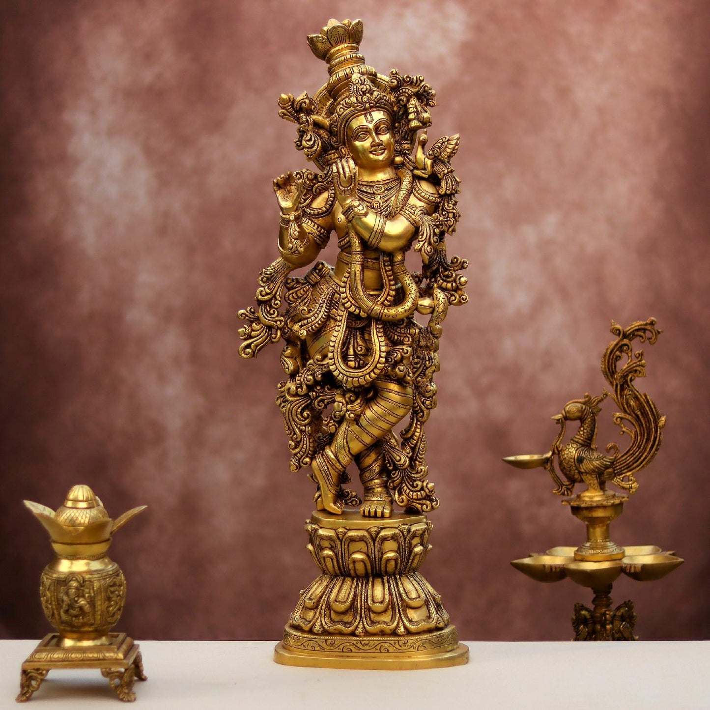 SUPER FINE BRASS KRISHNA STATUE HEIGHT 29.5 INCHES