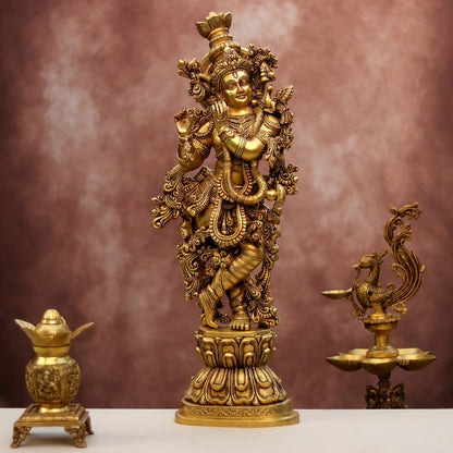 SUPER FINE BRASS KRISHNA STATUE HEIGHT 29.5 INCHES