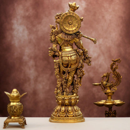 SUPER FINE BRASS KRISHNA STATUE HEIGHT 29.5 INCHES