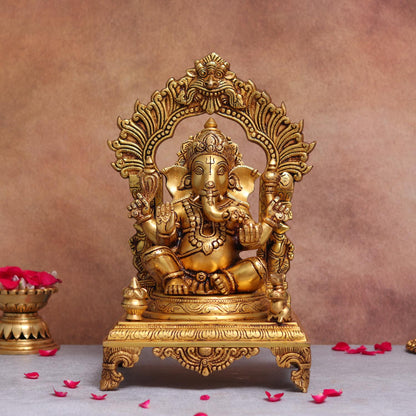 ब्रैसौरा® दिव्य भगवान गणेश पीतल की मूर्ति | शुद्ध पीतल | ऊंचाई 14.3 इंच और वजन 9 किग्रा