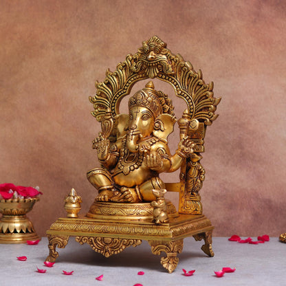 ब्रैसौरा® दिव्य भगवान गणेश पीतल की मूर्ति | शुद्ध पीतल | ऊंचाई 14.3 इंच और वजन 9 किग्रा
