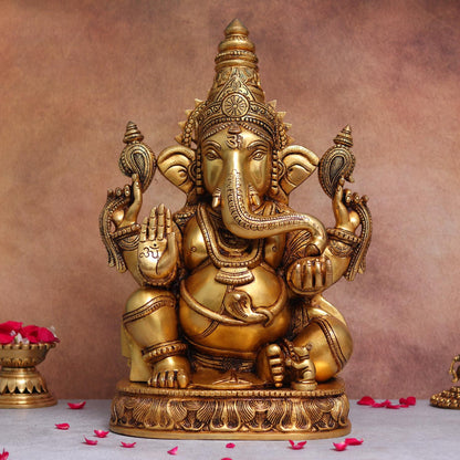 Brassaura® Divine Lord Ganesha Brass Idol | Pure Brass | Height 18.8 Inches & Weight 21 kgs