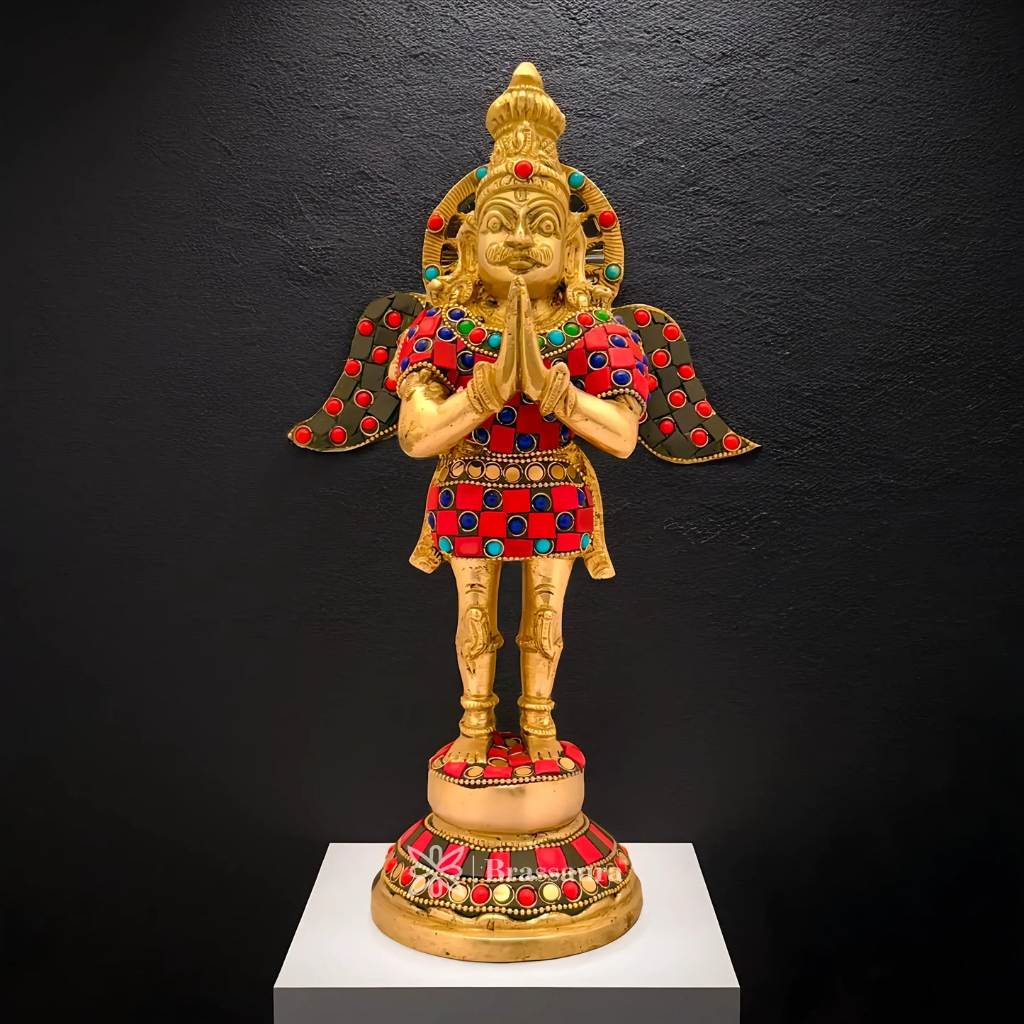 Brassaura™ Brass Gem Stone Work Garuda Idol – Height 12 Inches & Weight 3 Kgs | Vedic Home Altar Décor