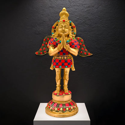 Brassaura™ Brass Gem Stone Work Garuda Idol – Height 12 Inches & Weight 3 Kgs | Vedic Home Altar Décor