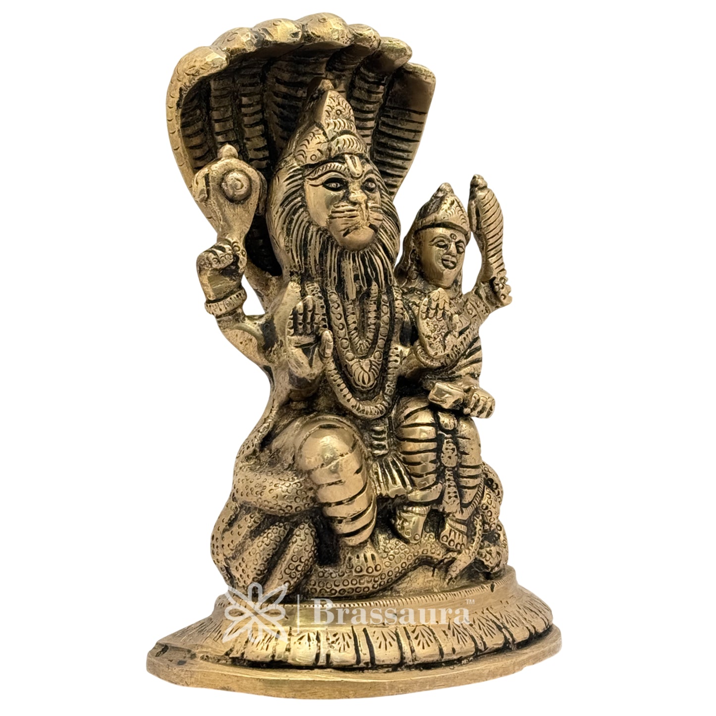 Brass Black Patina Work Narshimha laxmi and sheshnaag Idol for Home and Decor Weight 2 Kg Height 18 cm