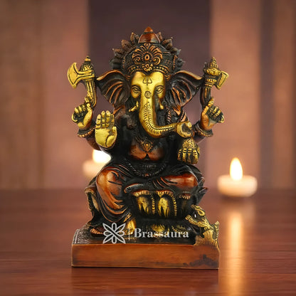 Brassaura™ Brass Ganesha Idol for Home Temple & Pooja Décor | Height 7 Inches & Weight 2 Kgs