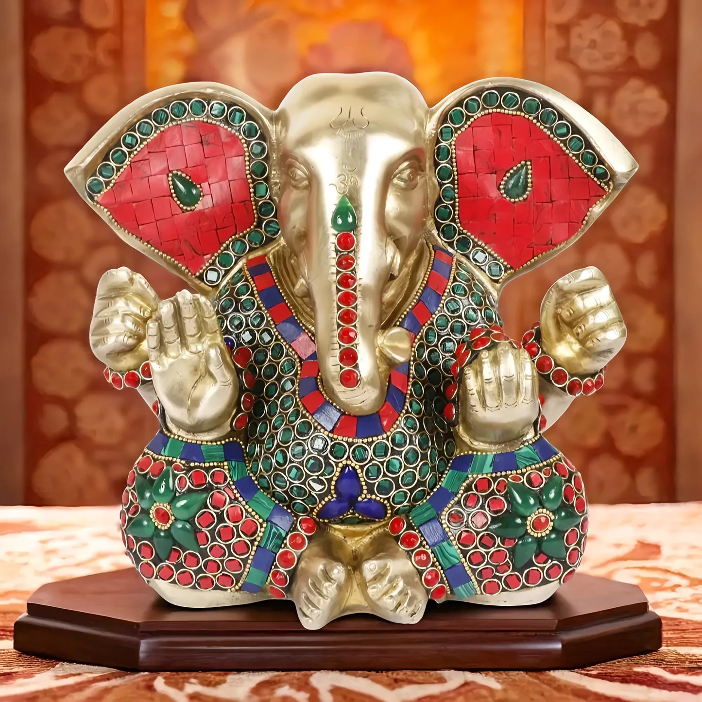 Brassaura™ Brass Mangalkari Ganesha Idol | Multi-Color Finish | Height 8 Inches & Weight 5.1 Kgs