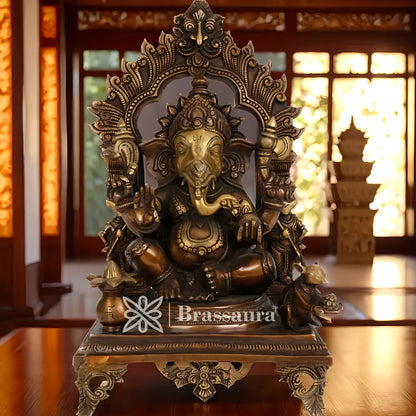 Brassaura™ Brass Ganesha Idol for Home Décor | Weight 11.8 Kgs | Height 19 Inches