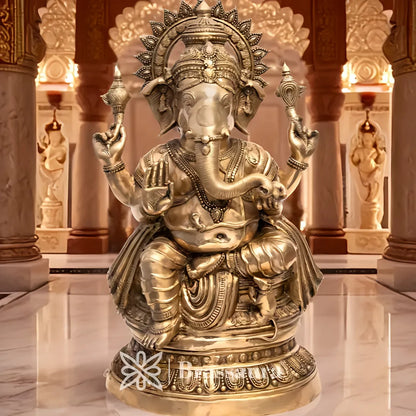Brassaura™ Brass Ganesha Statue for Home Decor | Weight 42 Kgs | Height 35 Inches