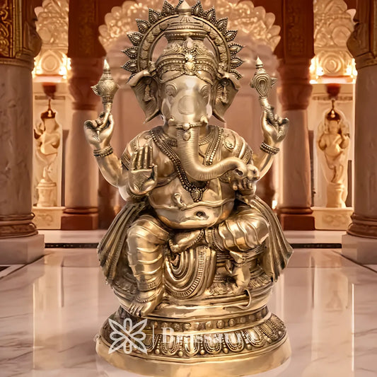 Brassaura™ Brass Ganesha Statue for Home Decor | Weight 42 Kgs | Height 35 Inches
