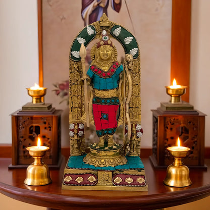 Brassaura™ Brass Gem Stone Work Ram Lalla – Height 9.6 Inches & Weight 2.5 Kgs | Artistic Spiritual Accent