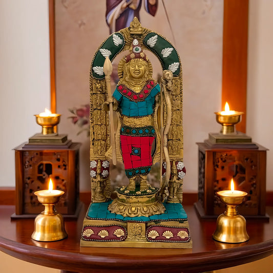 Brassaura™ Brass Gem Stone Work Ram Lalla – Height 9.6 Inches & Weight 2.5 Kgs | Artistic Spiritual Accent