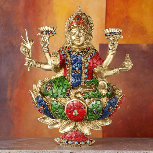 Brass Gem Stone Work Laxmi Mata for Wall Hanging Home and Decor Height 12 Inches & Weight 3.5 Kgs