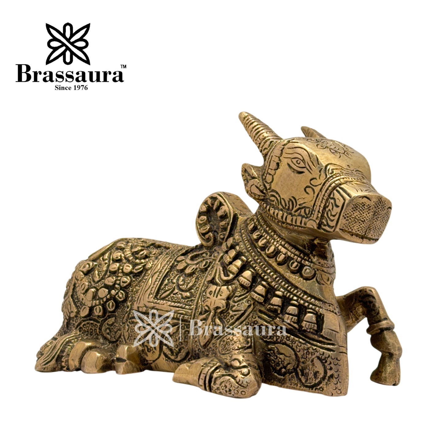 Brass Black Patina Work Nandhi Cow Idol for Home and Decor Weight 1.8 Kg Height 12 cm