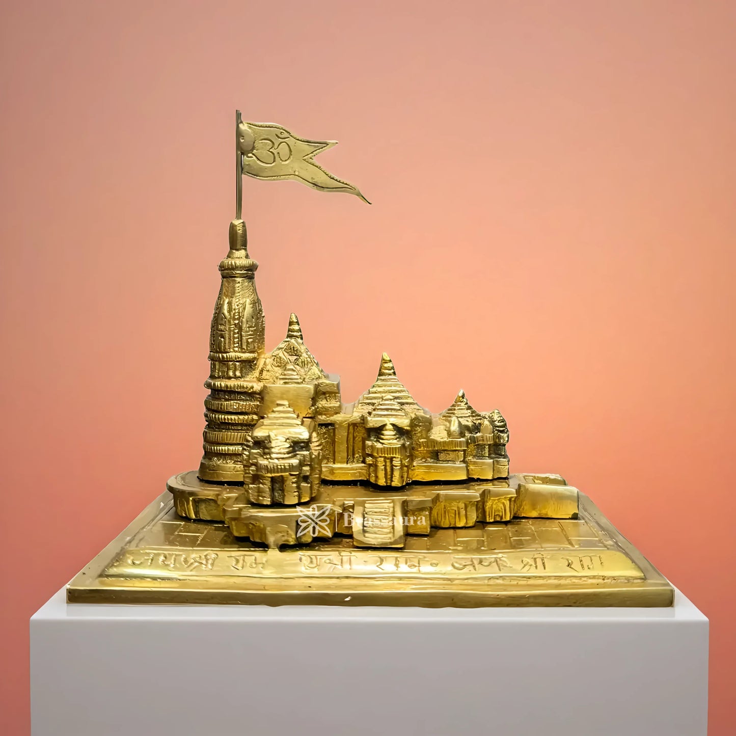 Brassaura™ Brass Ram Mandir Temple – Height 6.4 Inches & Weight 2.65 Kgs | Temple & Pooja Décor