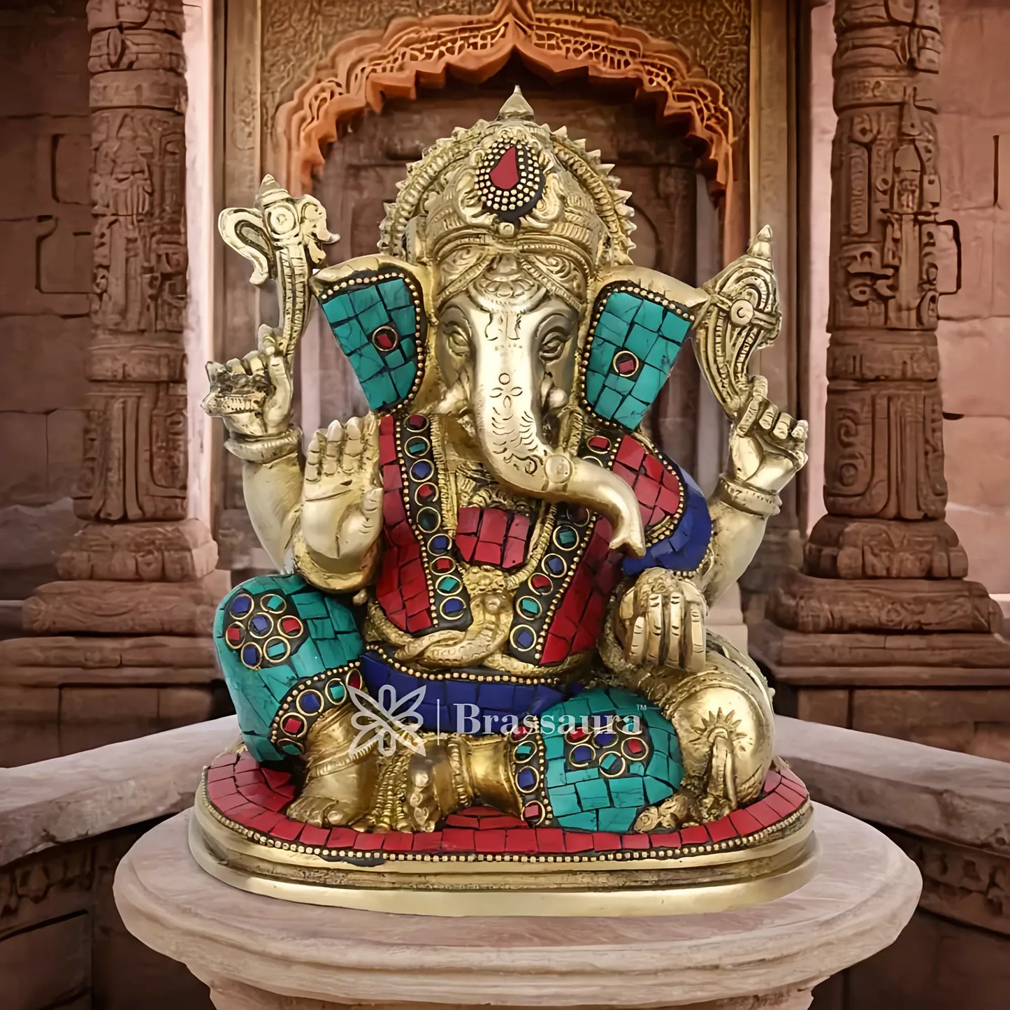 Brassaura™ Brass Ganesha Statue | Handcrafted Vinayaka Idol for Home & Décor | Height 7 Inches & Weight 2 Kgs