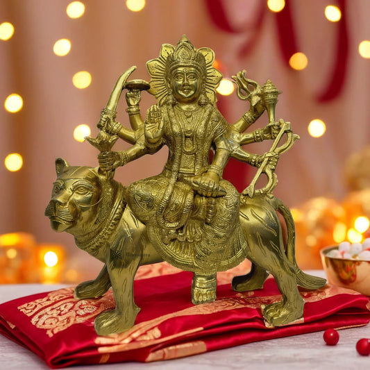 Brassaura™ Pure Brass Durga Idol – Home Temple & Décor Height 12.8 Inches & Weight 7.25 Kgs