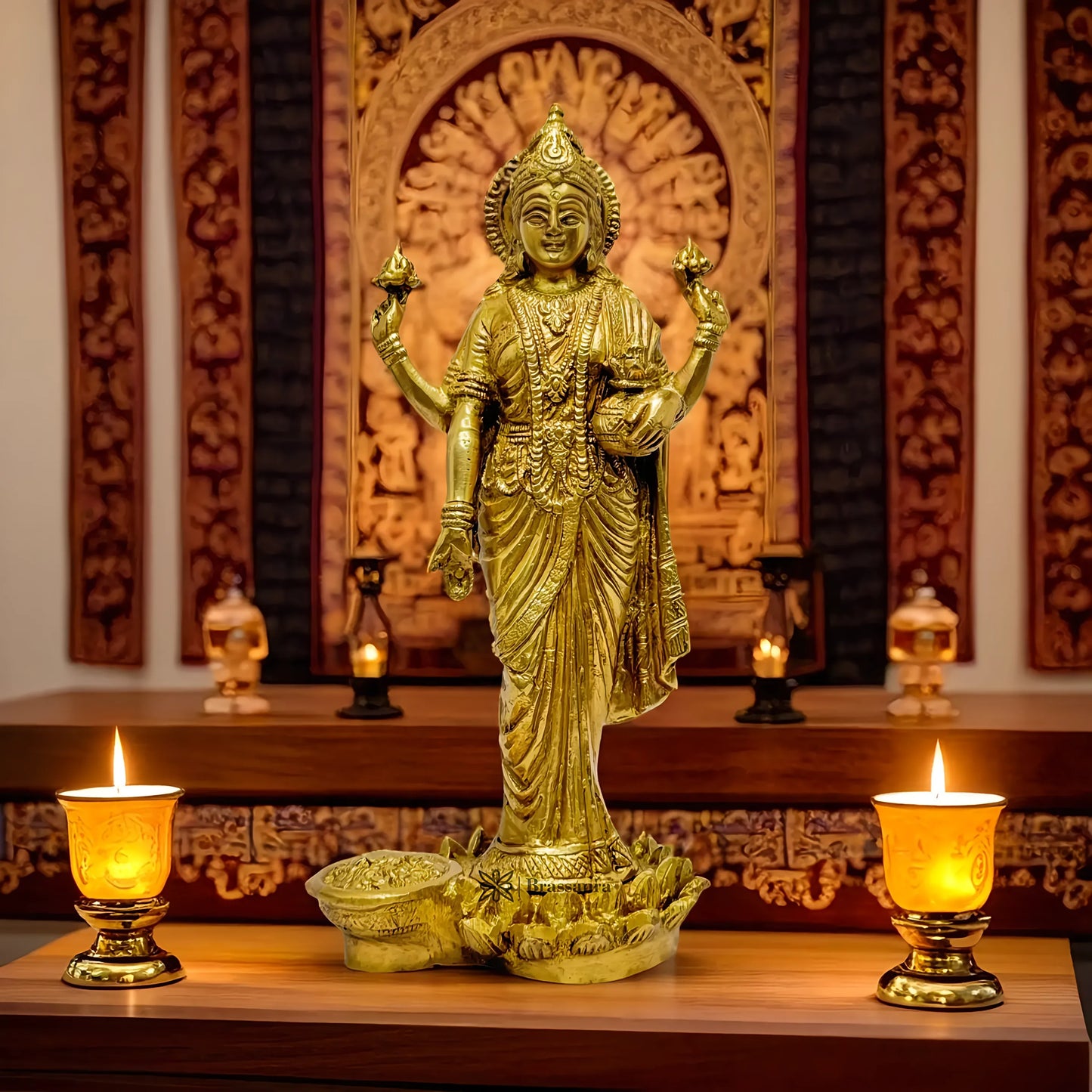 Brassaura™ Sacred Brass Laxmi Murti – Height 10 Inches & Weight 2.1 Kgs | Spiritual Home Idol
