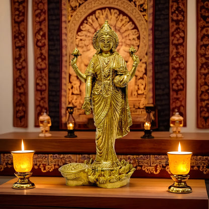 Brassaura™ Sacred Brass Laxmi Murti – Height 10 Inches & Weight 2.1 Kgs | Spiritual Home Idol