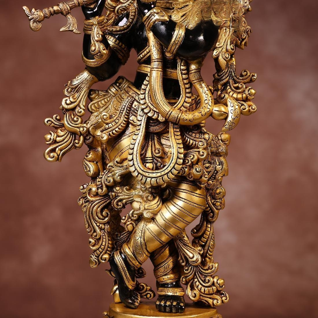 Brassaura® Krishna Standing Playing Flute Idol with Black Colour Finish | Pure Superfine Brass Handcrafted Murti | Brass Statue for Home Temple, Pooja Room | Height 29.5 Inches | Weight 21 Kgs