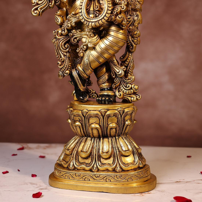 Brassaura® Krishna Standing Playing Flute Idol with Black Colour Finish | Pure Superfine Brass Handcrafted Murti | Brass Statue for Home Temple, Pooja Room | Height 29.5 Inches | Weight 21 Kgs