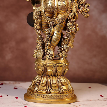 Brassaura® Krishna Standing Playing Flute Idol with Black Colour Finish | Pure Superfine Brass Handcrafted Murti | Brass Statue for Home Temple, Pooja Room | Height 29.5 Inches | Weight 21 Kgs