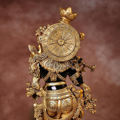 Brassaura® Krishna Standing Playing Flute Idol with Black Colour Finish | Pure Superfine Brass Handcrafted Murti | Brass Statue for Home Temple, Pooja Room | Height 29.5 Inches | Weight 21 Kgs