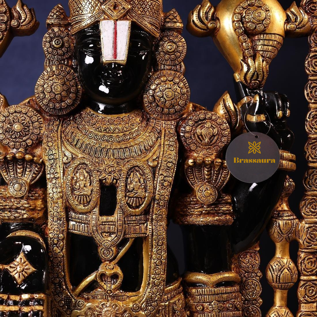 Brassaura® Tirupati Balaji Standing Idol with Black Colour Finish | Pure Superfine Brass Handcrafted Murti | Brass Statue for Home Temple, Pooja Room | Height 58 Inches | Weight 59 Kgs