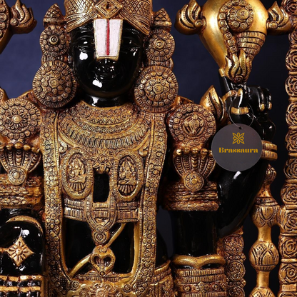 Brassaura® Tirupati Balaji Standing Idol with Black Colour Finish | Pure Superfine Brass Handcrafted Murti | Brass Statue for Home Temple, Pooja Room | Height 58 Inches | Weight 59 Kgs