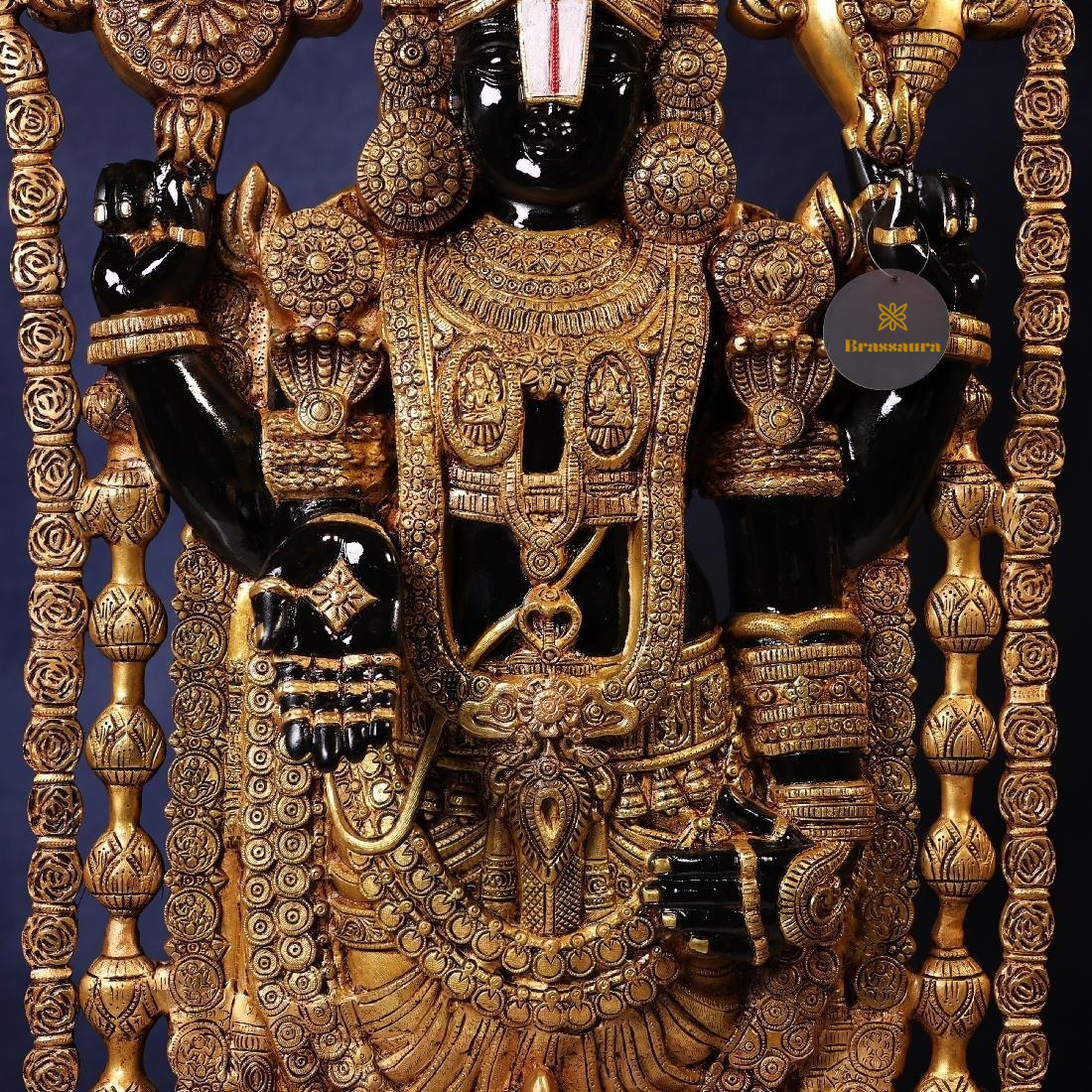 Brassaura® Tirupati Balaji Standing Idol with Black Colour Finish | Pure Superfine Brass Handcrafted Murti | Brass Statue for Home Temple, Pooja Room | Height 58 Inches | Weight 59 Kgs