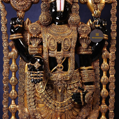 Brassaura® Tirupati Balaji Standing Idol with Black Colour Finish | Pure Superfine Brass Handcrafted Murti | Brass Statue for Home Temple, Pooja Room | Height 58 Inches | Weight 59 Kgs