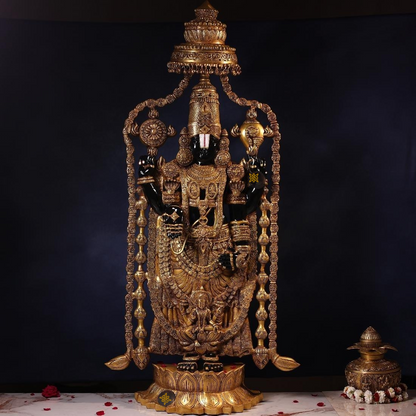 Brassaura® Tirupati Balaji Standing Idol with Black Colour Finish | Pure Superfine Brass Handcrafted Murti | Brass Statue for Home Temple, Pooja Room | Height 58 Inches | Weight 59 Kgs