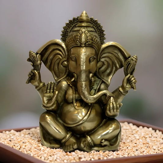 Brassaura™ Brass Gold Color Ganesha Statue | Height 9.8 Inches & Weight 5.24 Kgs
